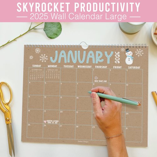 Hadley Designs Wall Calendar 2025-2026 – 18-Month Hanging Calendar 2025-2026 for Family, Home, School, & Office, Spiral Bound with Large Date Blocks & Notes Sections (Doodle Kraft)