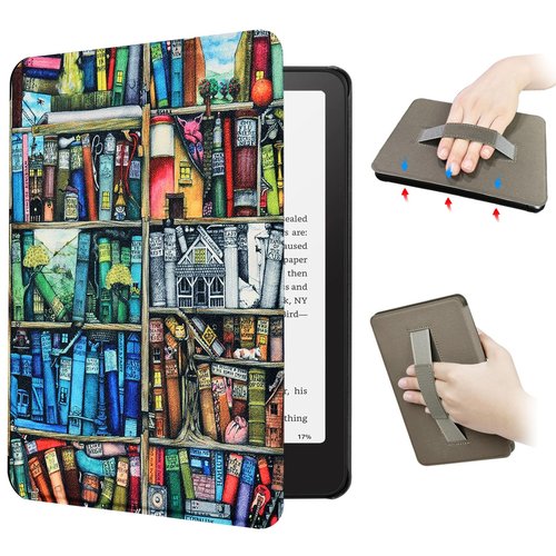 SCSVPN Case for 7 inch Kindle Paperwhite 12th Generation & Signature Edition & Kindle Colorsoft (2024 Release) - PU Leather Hard Back Double-Sided Magnetic Cover with Auto Wake/Sleep and Hand Strap