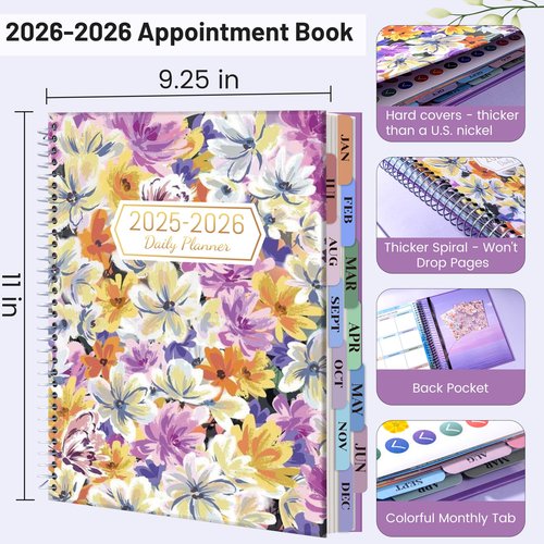 CAGIE Planner 2025-2026 Monthly (July 25-June 26), 12 Month Academic Planner 8.5"x11", Large Academic Calendar with Hourly Timeslot, Monthly Tab, Spiral Binding, Bookmark, Purple