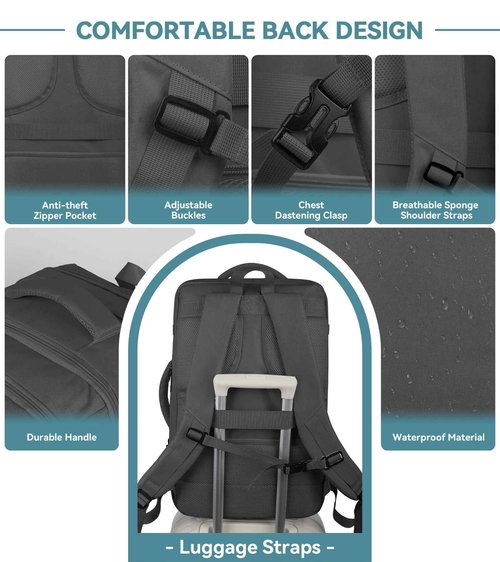 AREYTECO 50L Carry on Travel Backpack With Packing Cubes, Extra Large Backpack Flight for Men & Women,Expandable Suitcase Water Resistant Luggage Daypack Business Weekender Bag, Black