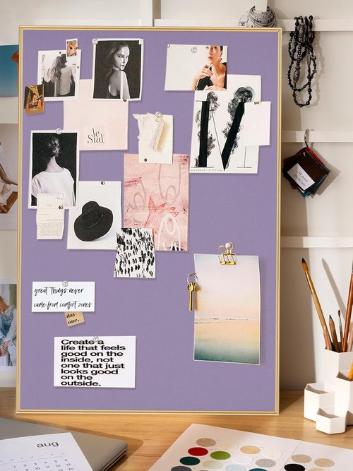 Lightomorrow Bulletin Board - 40 x 30 Inches Mystic Violet Fabric Cork Board with Golden Frame & 10 Push Pins