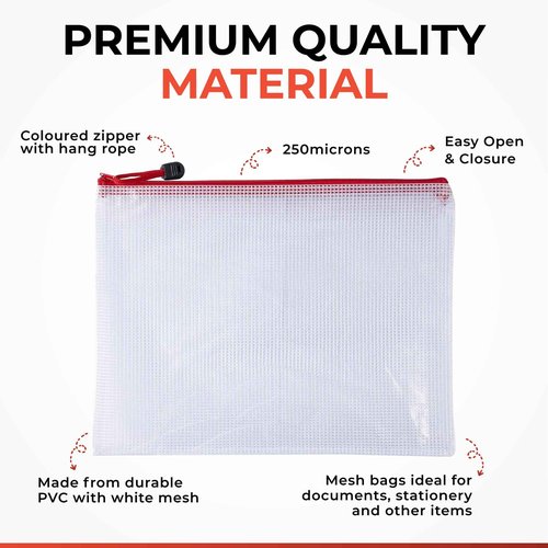 Pack of 12 A6 Grey PVC Mesh Zip Bags