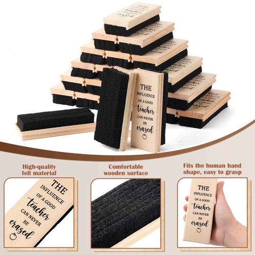 Outus 48 Pcs Teacher Appreciation Gifts Bulk Teacher Chalkboard Eraser Chalk Erasers with Wooden Handle Dustless Dry Chalkboard Cleaner for Classrooms Home Office Supplies Christmas Thank You Gifts
