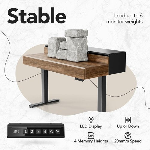 HUANUO Electric Height Adjustable Standing Desk - 48 Inches with Drawers & Monitor Shelf | Black Walnut