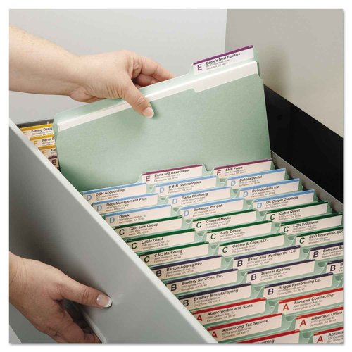 Smead 100% Recycled Pressboard Fastener File Folder, 2 Fasteners, 1/3-Cut Tab, 1" Expansion, Legal Size, Gray/Green, 25 per Box (20003)