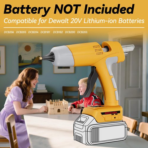 HHieratic Cordless Hot Glue Gun and Sticks Set for DeWalt 20V Battery(Tool Only),Power Heavy Duty Hot Glue Gun with Temperature Display & Glue Volume Control,Craft Glue Guns for Arts & Crafts