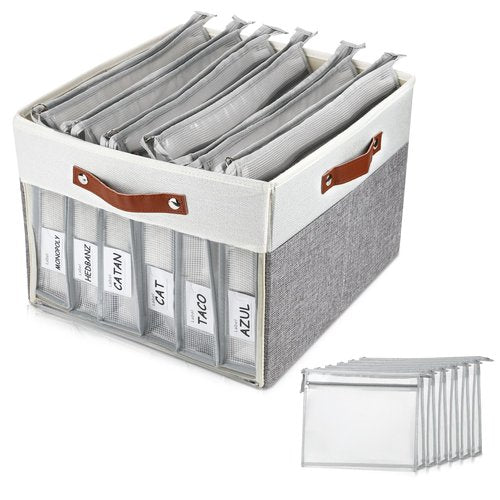 Large Board Game Storage with 6pcs Double-Layer B4 Zipper Bags, Board Game Organizer with Clear Window and DIY Label,Game Storage Containers for Office Supplies,Puzzles,Building Blocks,Craft Product