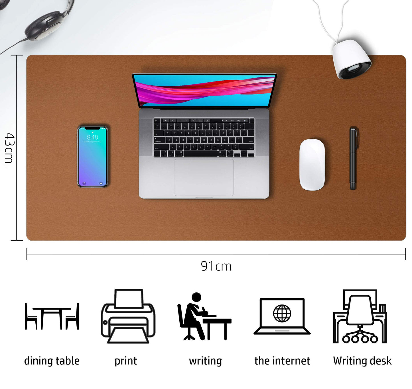 Aothia Leather Desk Pad Protector, Mouse Pad, Office Desk Mat, Non-Slip PU Leather Desk Blotter, Laptop Desk Pad, Waterproof Desk Writing Pad for Office and Home (Brown,36" x 17")