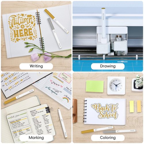 REALIKE Acrylic Paint Markers for Cricut Maker 3/Maker/Explore 3/Air 2/Air, Gold Silver White Acrylic Paint Pens for Rocks, Paper, Wood, Canvas, Glass, Ceramic, Fabric (1.0 & 2.0 Tip)
