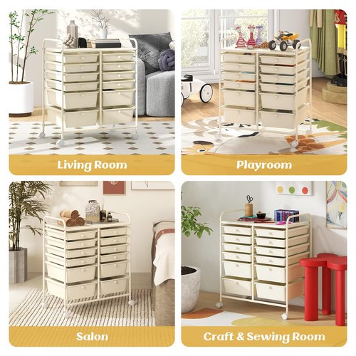 LDAILY 12 Drawer Rolling Storage Cart, Craft Cart Organizer on Wheels w/Metal Frame, Large Capacity & Smooth Drawer, Rolling Cart w/Drawers for Classroom, Office