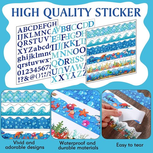 Skiennix 96 Pcs Science Fair Board Supplies - Self-Adhesive Project Titles & Stickers | Ocean Style