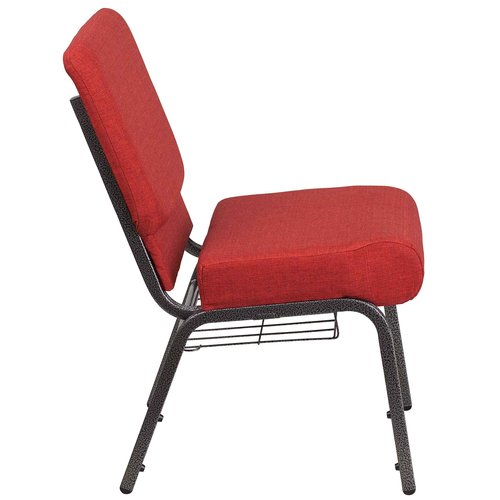 Flash Furniture HERCULES Series 21''W Church Chair in Crimson Fabric with Cup Book Rack - Silver Vein Frame