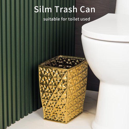 RXLVCKY Ceramic Gold Square Garbage Can Kitchen Trash Cans - Wastebasket, Garbage Container Bin for Bathroom, Bedroom, Kitchen, Home Office, and Kids Room, Holds Waste