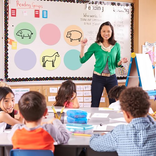 12PCS Pastel Dry Erase Table Dots 11 Inch Circles Spots Decals Colorful Removable Marker Stickers with Plastic Scraper for School Classroom Wall Whiteboard Teachers Students Supplies