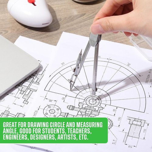 EBOOT Geometry Math Set - Drawing Compass & 6-Inch Swing Arm Protractor | Green Color