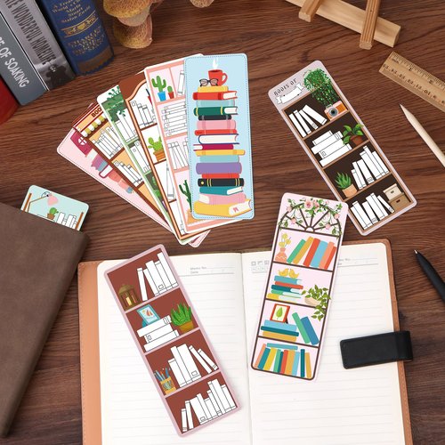 100 Pieces Book Tracker Bookmarks Bookshelf Design Double-Sided Reading Page Markers Bookmarks for Book Lovers Cute Book Marks for Reading Women Students School Supplies