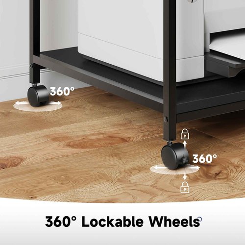 Warmiehomy Under Desk Printer Stand, 20" x 22" x 23" Large Printer Table with Adjustable Storage Shelf, 2 Tier Rolling Printer Cart with Wheels, Use for Home Office 3D/Laser Printers, Black