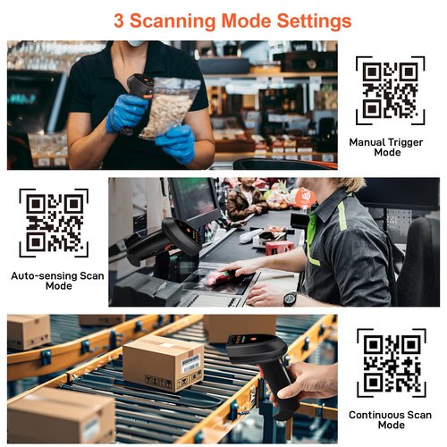 KUIIYER Bluetooth Barcode Scanner, Wireless 2D QR 1D Bar Code Scanners with LED Lights Display & AI Voice, Plug & Play Handheld Barcode Reader for iPhone, Android, iPad, Tablet, PC Computers & POS