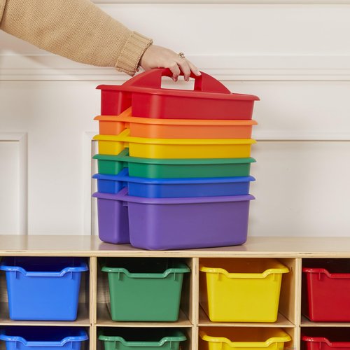ECR4Kids 2-Compartment Storage Caddy, Storage Organizer, Primary, 6-Pack