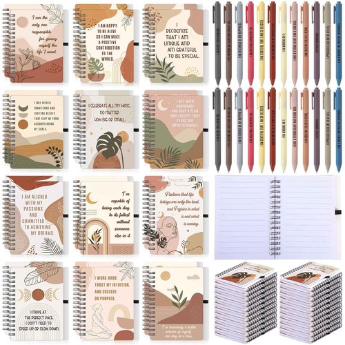 Kosiz 48 Pcs/24 Set Positive Affirmation Gifts Gratitude Spiral Notebooks with Pens Motivational Encouragement Notepads Daily Affirmations Journal for Women Christmas Holiday Gifts (Rainbow)