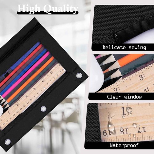 YoeeJob 60 Pack Zipper Pencil Pouch for 3 Ring Binder with Clear Window for School and Office Supplies (Black)
