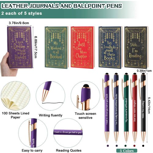 Fulmoon 10 Set Christmas Book Club Gifts Bulk Book Lovers Canvas Tote Bags with Notebooks Ballpoint Pens for Bookish Librarian Reader Women Gifts