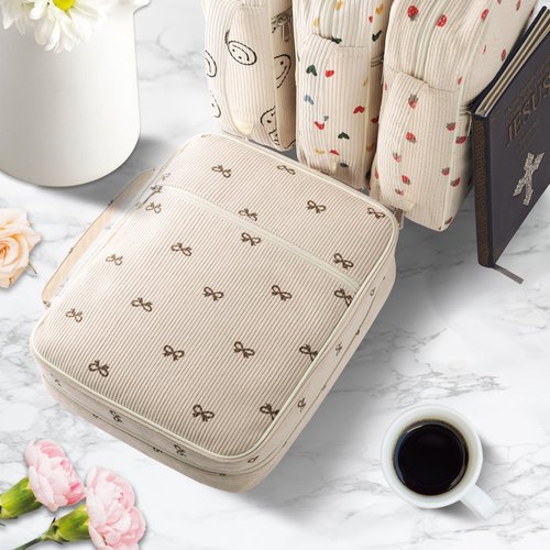 WOBAGMEN Bible Cover Case for Women,Cordoury Bible Cover for Men Women with Handle,Bow Bible Bag,Carrying Case Bible Protective Christian Gift（Bow M）