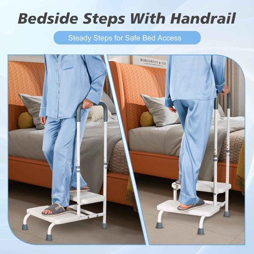 NIdreamCE Bed Steps for High Beds for Adults,2 Step Stool with Adjustable Handrail for Fall Prevention Foot Stool Ladder for Bedside, Kitchen, Car, RV, Bathtub