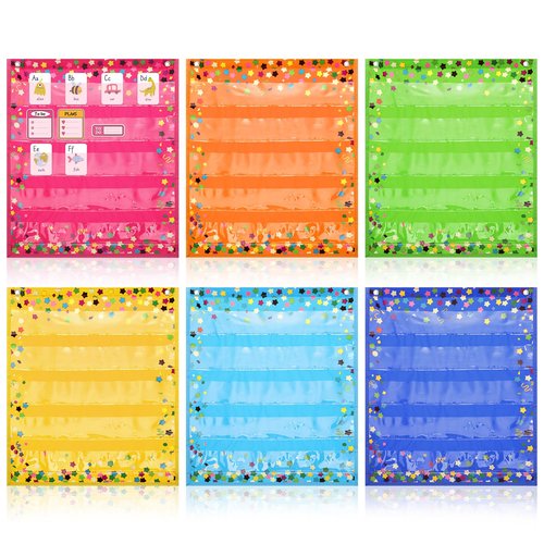 Ctosree 6 Pcs Confetti Colorful Magnetic Pocket Chart Squares Mini Pocket Charts for Teacher Organizer Resources for Sentence Strips Cards Supplies, 14" x 17"