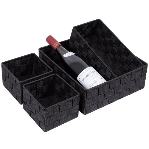 Posprica Woven Storage Baskets for Organizing, Small Black Baskets Cube Bin Container Tote Organizer Divider for Drawer, Closet, Shelf, Dresser, Set of 4