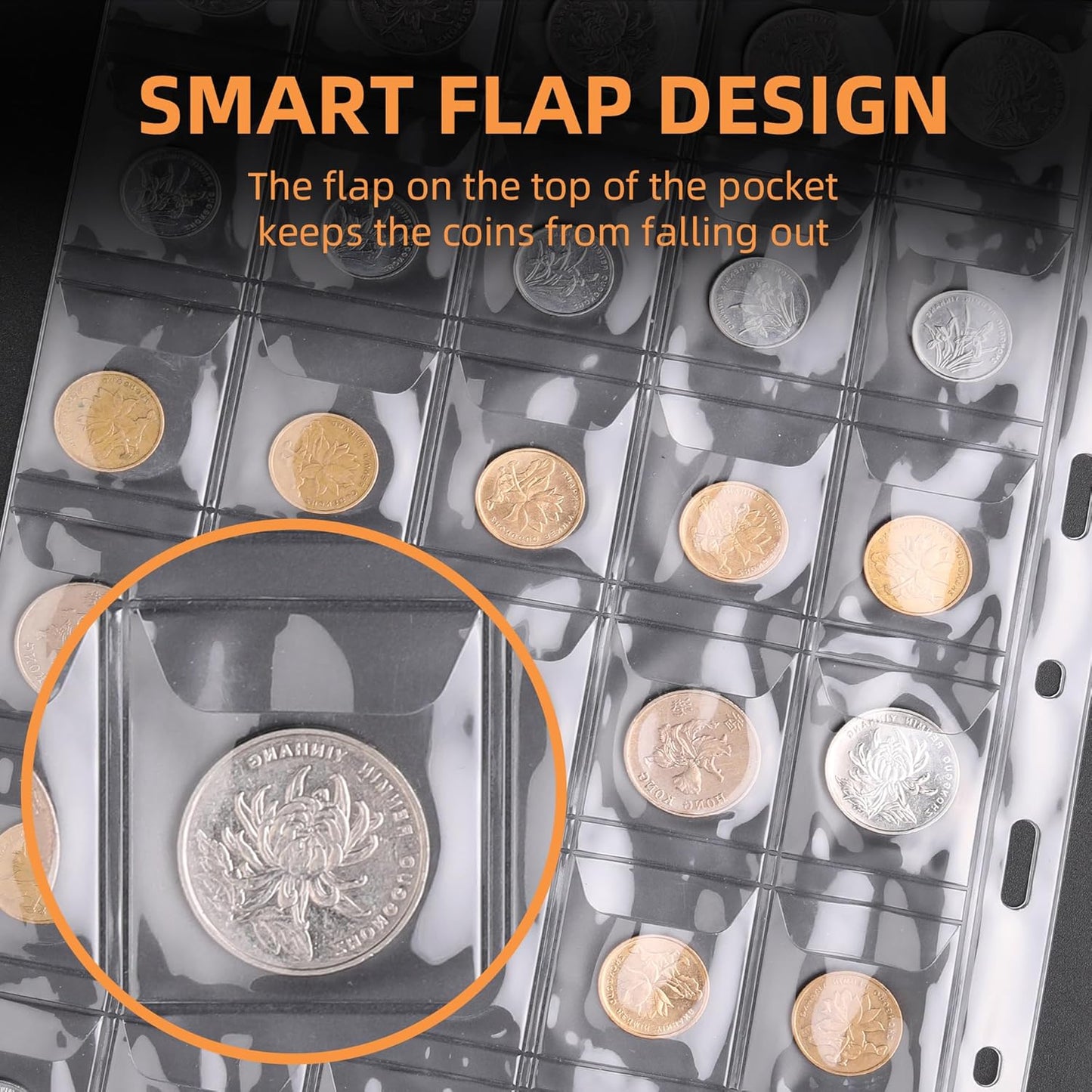 Skiennix Coin Collection Book - Fireproof 260-Pocket Organizer for 20-38mm Coins | Black Album