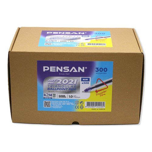 PENSAN Blue Ballpoint Pens,1.0 mm Medium Point, Blue Pens, Ergonomic Triangle Grip, Smooth Writing, 300-Count Pack of Bulk Pens