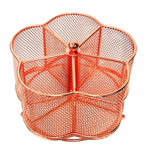 PNEUICALLY 360 Degree Rotate Pen Holder for Desk Mesh Desk Pen Organizer Pencil Holder Large Capacity Accessories & Workspace Organizers for School,Home (Rose Gold, No hook)