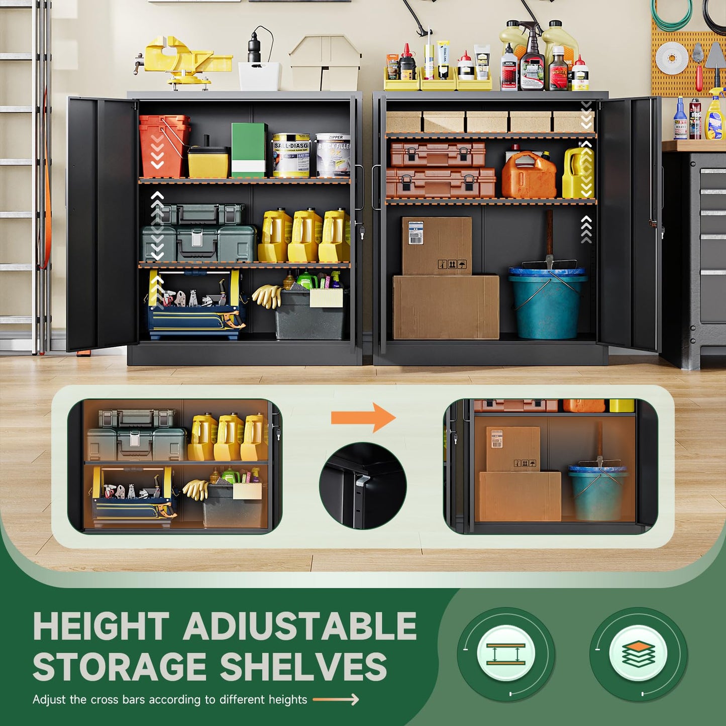 Letaya Metal Storage Cabinets with Lock, Small Locker Steel Cabinets, Adjustable Shelves 2 Doors for Home,Office, Warehouse,Garage(Black-36)