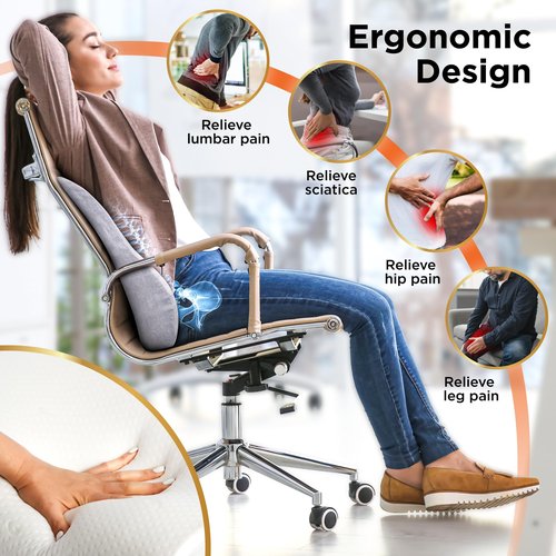 BLACK+DECKER Memory Foam Lumbar Support Pillow with Cooling Gel – High Back Lumbar Cushion for Office, Car, Wheelchair & Airplane – Ergonomic, Pain Relief, Adjustable Strap, Washable Cover,Grey/Black