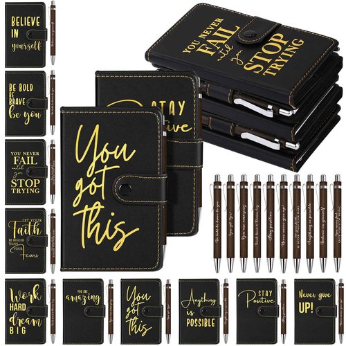 Dispowreath 100 Pcs Inspirational Mini Leather Journal Pen Bulk Customer Week Gifts Employee Appreciation Gift Motivational Notebook with Pen Set Notepad for Teacher Student Coworker Staff Office