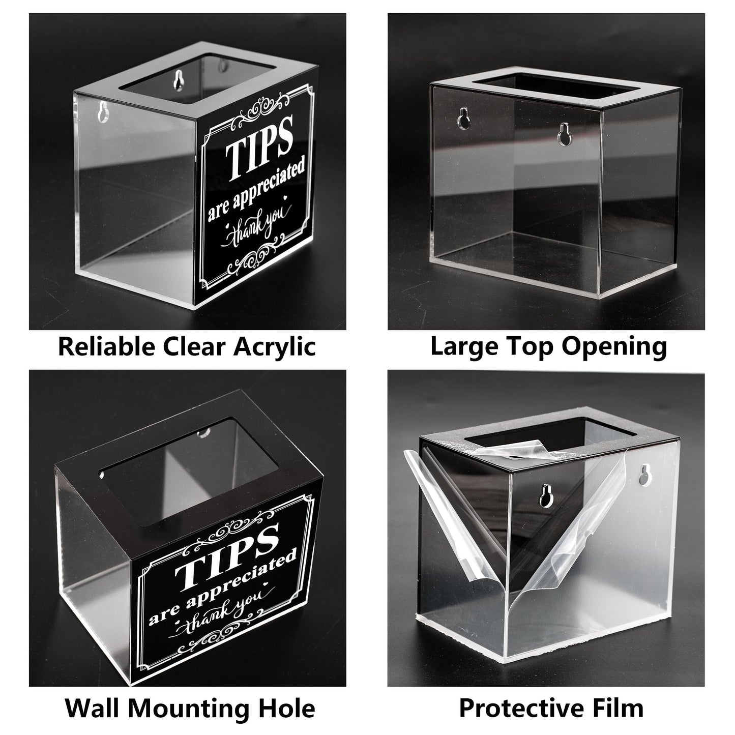Lesnala Acrylic Tip Jar for Money Donation Raffle Cash Collection Storage Box for Bartender Bars Restaurants Musicians Drive and More 6 X 4 X 5 Inch