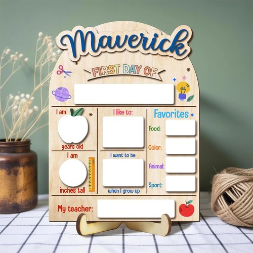 Personalized My First Day of School Sign - Dry Erase First and Last Day of School Board, Kindergarten Pre K Preschool Sign Board, Reusable Photo Prop for Kids, Style 08