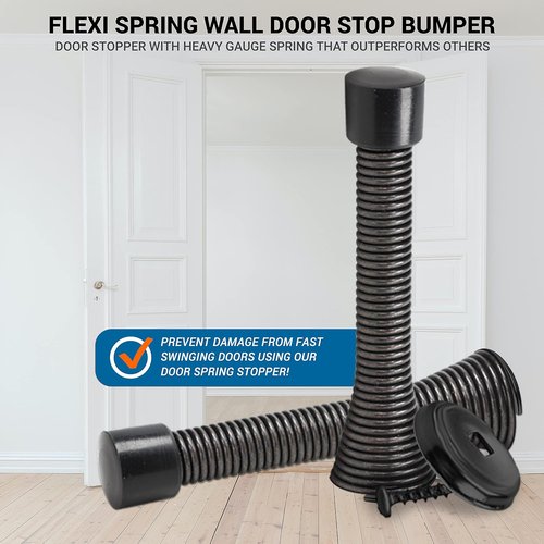 Rok Hardware Flexi Spring Door Stop - Heavy Duty Oil-Rubbed Bronze Finish | 2 Pack, 3" (76mm) Bumper Guards