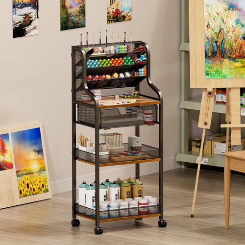 Large 7-Tier Rolling Utility Cart with Drawer, 40.15in Tall Metal Craft & Art Storage Organizer with Lockable Wheels, Storage for Art Studio, Drawing Room, Paints & Supplies