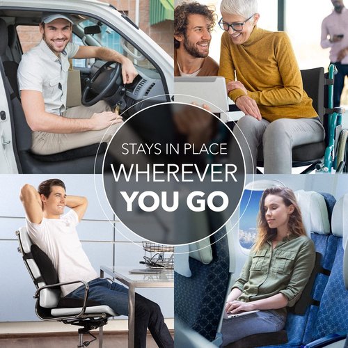 Everlasting Comfort Seat & Back Cushions & Ergonomic Foot Rest - Enhance Posture, Relieve Back & Foot Pain - Reduce Tailbone Pressure - Multi-Use Gel Infused Memory Foam (Black)