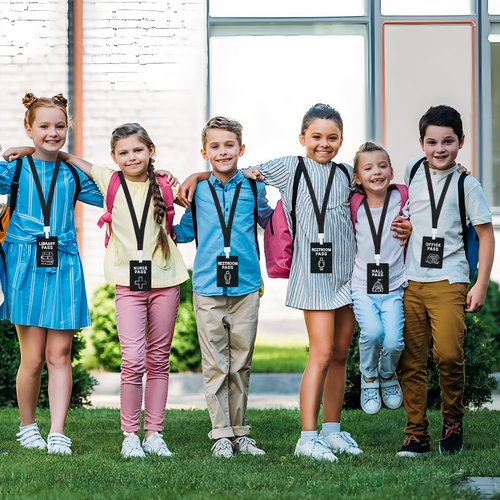 6 Sets Hall Pass Lanyards PVC School Passes for Teachers Unbreakable School Classroom Passes Set Chalkboard Style Hall Passes for Hall Restroom Library Nurse Office Classroom School Teachers Supplies