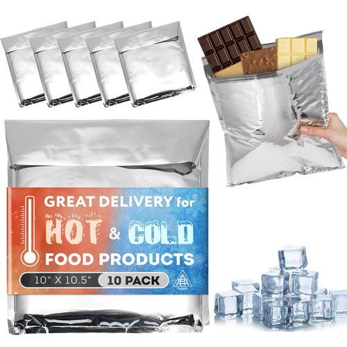 APQ Supply Needle-Punched Cotton Insulated Mailers, 10 x 10.5 Inches. 10 Pack Aluminium Insulated Thermal Mailers. Thermal Bags for Cold and Hot Food. Self-Adhesive Shipping Bags for Food, Cosmetics