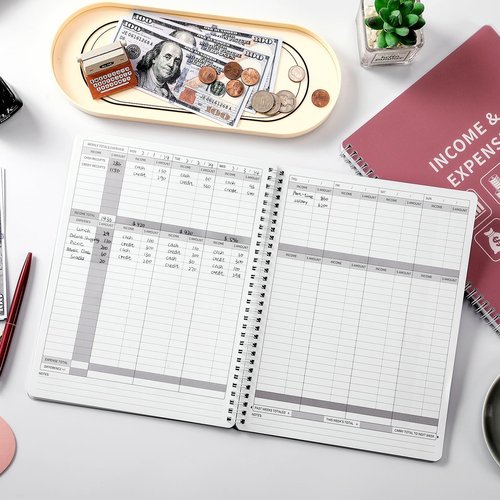 Income and Expense Log Book - Bookkeeping Record Book/Tracker/Small Business Ledger Book & Accounting, 8.5" x 10.5", Undated Record Book＆ Business Ledger, Durable Polypropylene Cover（Red)