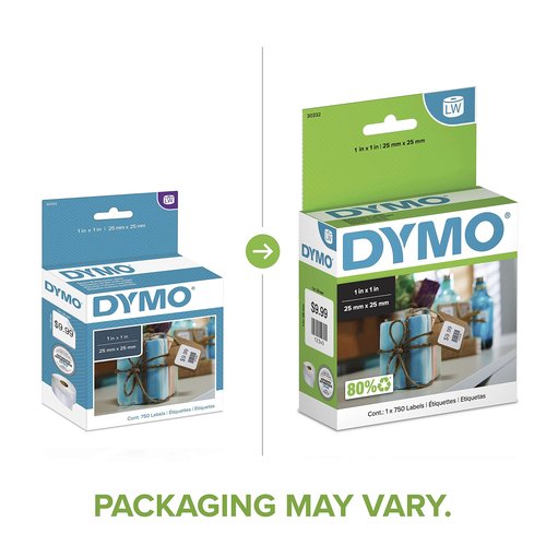 DYMO Authentic LW Multi-Purpose Square Labels DYMO Labels for LabelWriter Printers Great for Barcodes 1" x 1" 1 Roll of 750
