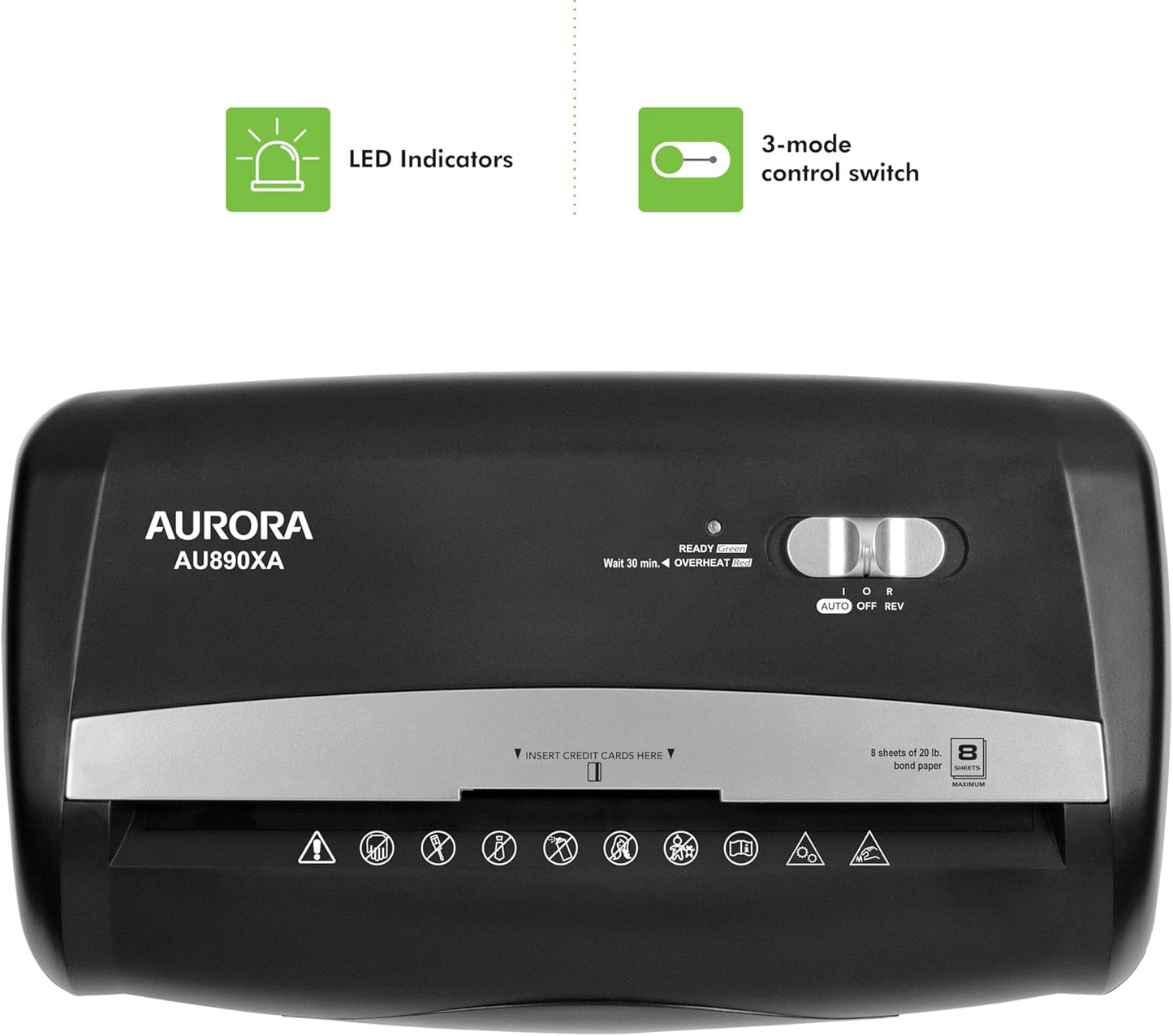 Aurora AU890XA 8-Sheet Crosscut Shredder - Efficiently Shreds Paper & Credit Cards | Includes Wastebasket