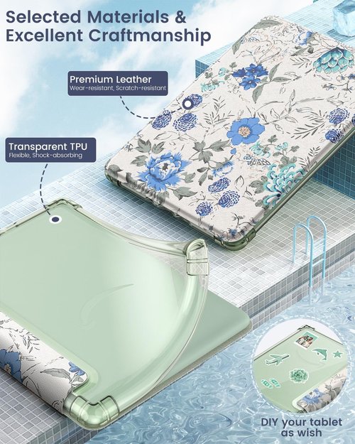 MoKo Case for 6" Kindle (11th Generation-2024/2022 Release), Ultra Clear Soft Flexible Transparent TPU Back Cover Light Shell with Auto Wake/Sleep for Kindle 11th Generation 2024, White Blue Floral