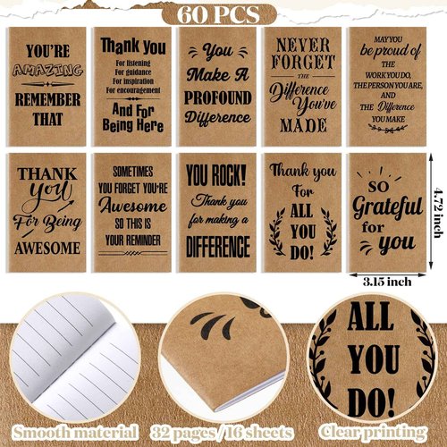 Yeaqee 180 Pcs Employee Appreciation Gifts Inspirational Notebooks Motivational Pens Thank You Keychains Thank You Gifts for Teacher Women Team Coworkers(Rustic)