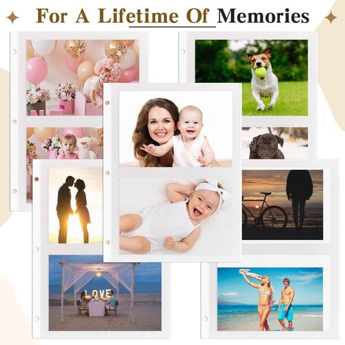 Chuangdi 120 Pcs Photo Album Pages 9 x 11 Inch Self Adhesive Double Sided 3 Hole Punched Photo Mounting Sheets Picture Sleeves for 3 Ring Binder Refill Picture Album Sheets, Binder Not Included
