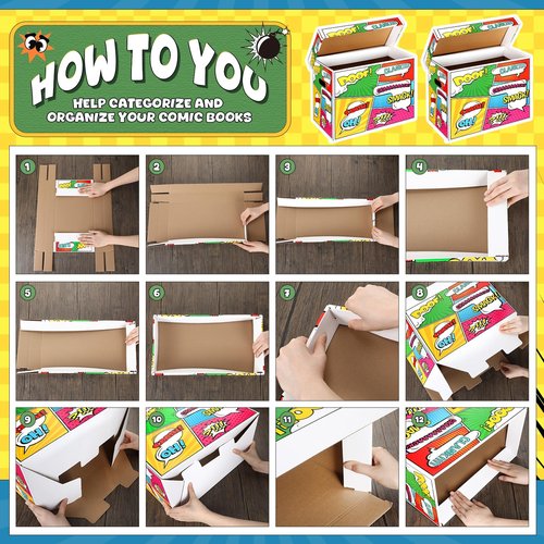 Dunzoom 4 Pack Comic Book Storage Box Comic Box with lid 15.9 x 8.1 x 11.4 Inch Book Bin, Holds 150-175 for Home Protector Bin Container Holder Shelf